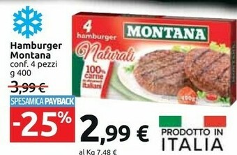 Carrefour Market Montana 4 Hamburger Naturali 400 G(ml) offerta