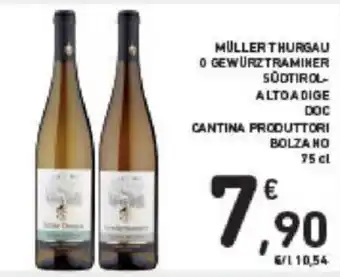 Conad Bolzano Cantina Produttori Müller Thurgau o Gewürztraminer Südtirol Alto Adige Doc 75 cl offerta