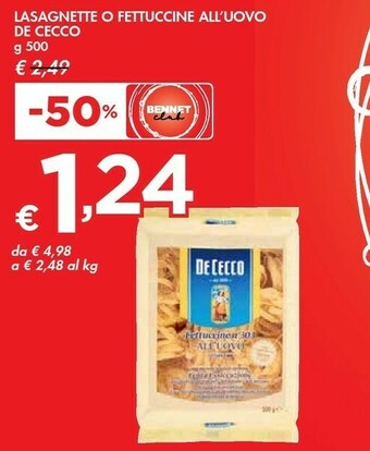 Bennet De Cecco Fettuccine All'Uovo N. 303 500 G(ml) offerta