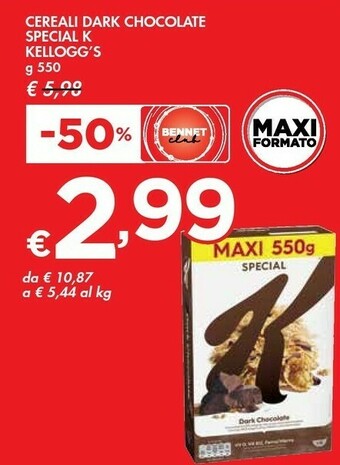 Bennet Kelloggs Cereali Dark Chocolate Special K offerta