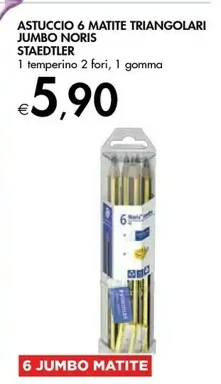 Bennet Staedtler 6 Matite Triangolari Jumbo Hb Con 1 Mini Mars Plastic Gomma Per Cancellare E Temperino A Due Fori offerta