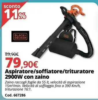 Brico Io Black & Decker Aspiratore / Soffiatore /Trituratore 2900W Con Zaino offerta