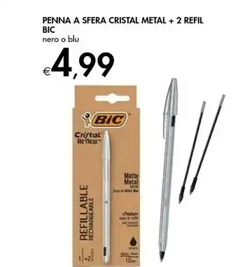 Bennet Bic Penna A Sfera Cristal Metal + 2 Refil Nero O Blu offerta