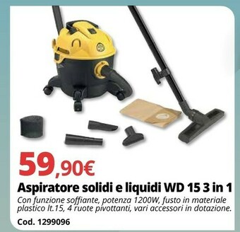 Brico Io Aspiratore Solidi E Liquidi WD 15 3 In 1 offerta
