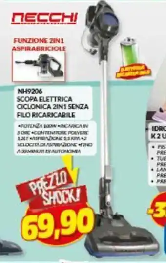 necchi Scopa Elettrica Ciclonica 2 in 1 Senza Filo Ricaricabile