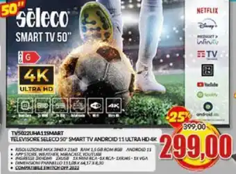 Risparmio Casa Televisore Seleco 50'' Smart TV Android 11 Ultra HD 4k offerta