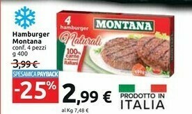 Carrefour Market Montana 4 Hamburger Naturali 400 G(ml) offerta
