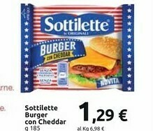 Carrefour Market Mondelez Sottilette Le Originali Burger Con Cheddar 185 G(ml) offerta