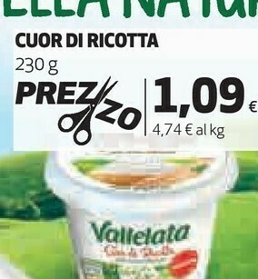 Coop Vallelata Cuor Di Ricotta 230 G(ml) offerta