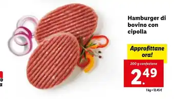 Lidl Hamburger di bovino con cipolla 200 g confezione offerta