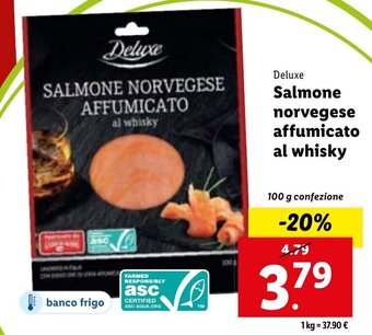 Lidl Deluxe Salmone norvegese affumicato al whisky 100 g confezione offerta