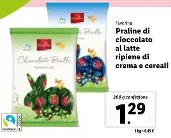 Lidl Favorina Praline di Cioccolato Al Latte Ripiene di Crema e Cereali 200 g confezione offerta