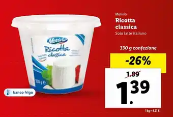 Lidl Merivio Ricotta Classica 330 g confezione offerta