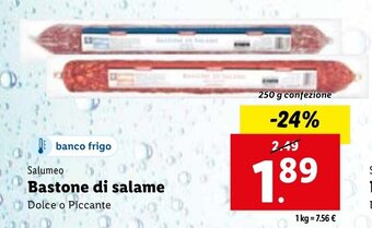 Lidl Salumeo Bastone di Salame 250 g confezione offerta