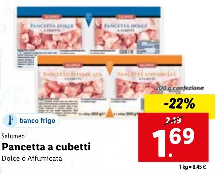 Salumeo Pancetta a Cubetti 200 g confezione offerta di Lidl
