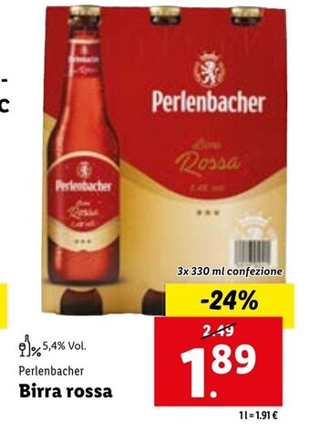 Lidl Perlenbacher Birra Rossa 3 x 330 ml confezione offerta