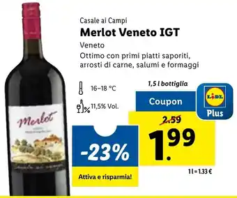 Lidl Casale Ai Campi Merlot Veneto IGT 1,5 l bottiglia offerta