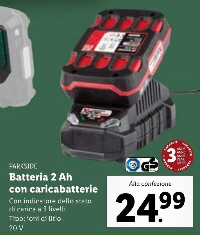 Parkside Batteria 2 Ah Con Caricabatterie offerta di Lidl