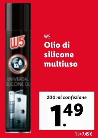 Lidl W5 Olio di Silicone Multiuso 200 ml confezione offerta