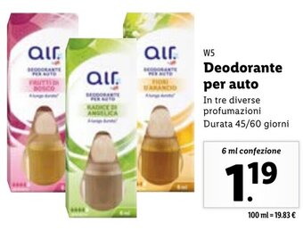 Lidl W5 Deodorante Per Auto 6 ml confezione offerta