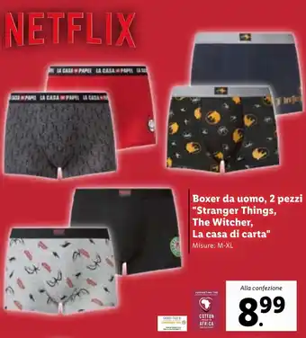 Lidl Boxer da Uomo, 2 Pezzi " Stranger Things, The Witcher, La Casa di Carta" offerta