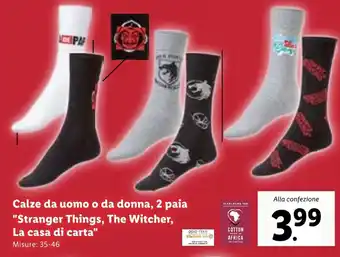 Lidl Calze da Uomo o Da Donna, 2 Paia "Stranger Things, The Witcher, La Casa di Carta" offerta