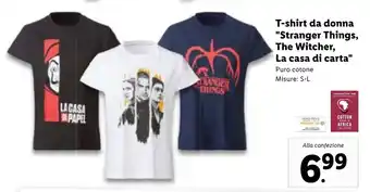 Lidl T-Shirt da Donna "Stranger Things, The Witcher, La Casa di Carta" offerta