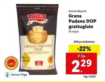 Lidl Antichi Maestri Grana Padano DOP Grattugiato 200 g confezione offerta