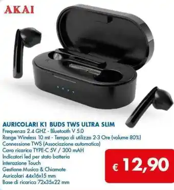 Akai Auricolari K1 Buds TWS Ultra Slim