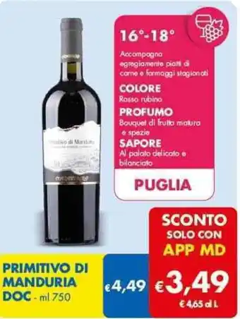 MD Discount Primitivo Di Manduria DOP ml 750 offerta