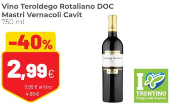 Coop Mastri Vernacoli Cavit Vino Teroldego Rotaliano DOC 750 ml offerta