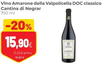 Coop Cantina di Negrar Vino Amarone Della Valpolicella DOC Classico 750 ml offerta