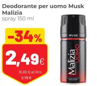 Coop Malizia Deodorante Per Uomo Musk Spray 150 ml offerta