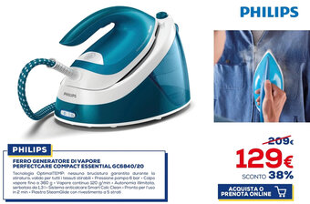 Euronics Philips Ferro Generatore di Vapore Perfectcare Compact Essential GC6840/20 offerta