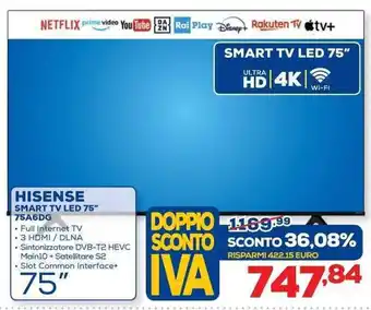 Euronics Hisense Smart TV LED 75" 75A6DG offerta