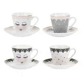 Set 4 tazzine caffè miss etoile in porcellana con stand