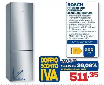 Euronics Bosch Frigorifero Combinato Serie 4 KGN39VLEB offerta