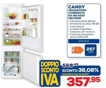 Euronics Candy Frigorifero Combinato Da Incasso CBL3518F offerta