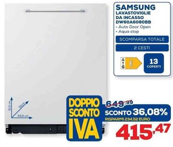 Euronics Samsung Lavastoviglie da incasso DW60A6080BB offerta