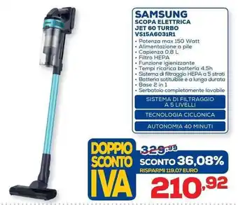 Euronics Samsung Scopa Elettrica Jet 60 Turbo VS15A6031R1 offerta