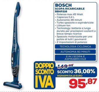 Euronics Bosch Scopa Ricaricabile BBHF216 offerta