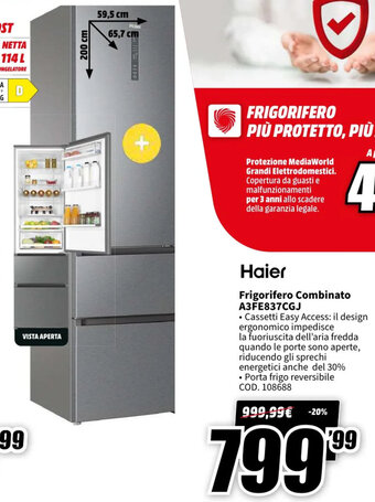 MediaWorld Haier Frigorifero Combinato A3FE837CGJ offerta
