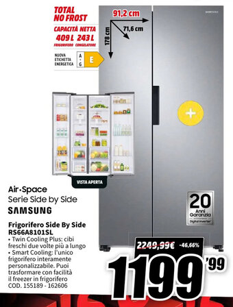 MediaWorld Samsung Frigorifero Side by Side RS66A8101SL offerta
