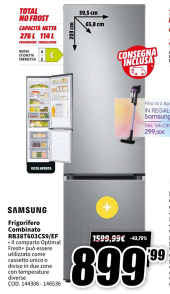MediaWorld Samsung Frigorifero Combinato RB38T603CS9/EF offerta