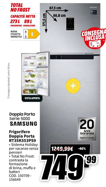 MediaWorld Samsung Frigorifero Doppia Porta RT35K553PS9 offerta