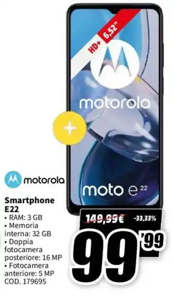 MediaWorld Motorola Smarphone E22 offerta
