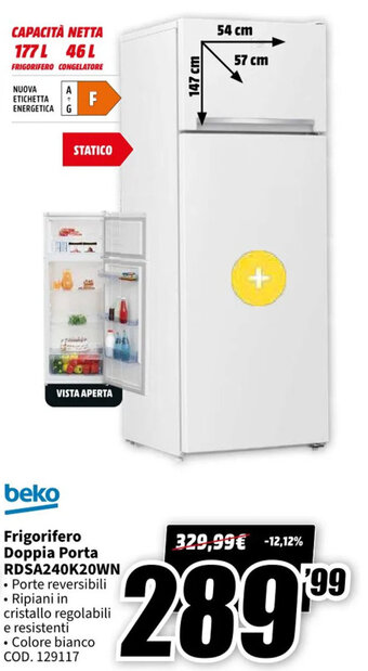 MediaWorld beko Frigorifero Doppia Porta RDSA240K20WN offerta