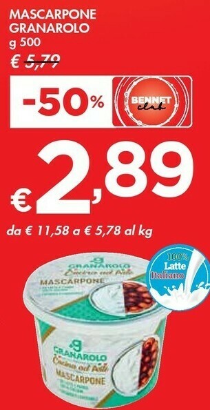 Bennet Granarolo Mascarpone Cremoso 500 G(ml) offerta