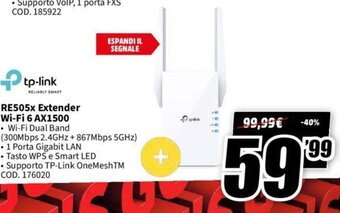 MediaWorld tp-Link RE505x Extender wi-Fi 6 AX1500 offerta