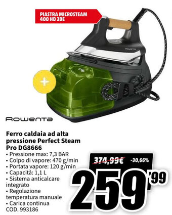MediaWorld Rowenta Ferro caldaia ad alta pressione Perfect Steam Pro DG8666 offerta